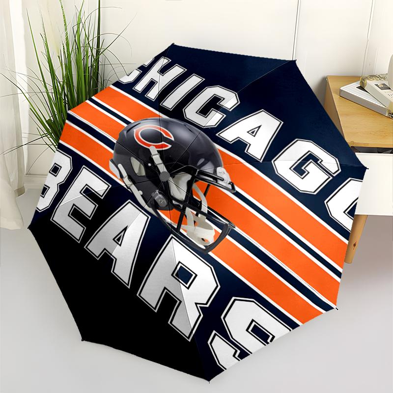 Chicago Bears logo Print Automatic Umbrella, 8 Rib Iron Frame, Plastic Handle, Suitable for Outdoor Travel &Daily , Ideal Gift