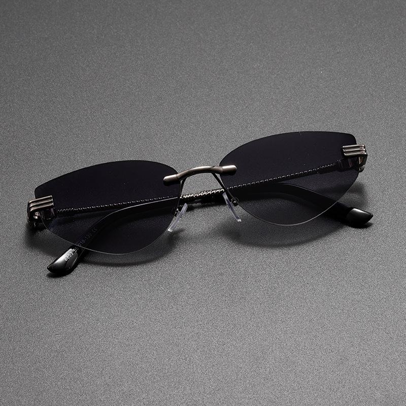 

Cat Eye Womens Rimless Sunglasses Brand Designer 2025 Fashion Popular Women Men Shades Summer Traveling Oculos UV400 Eyewear 1PCS