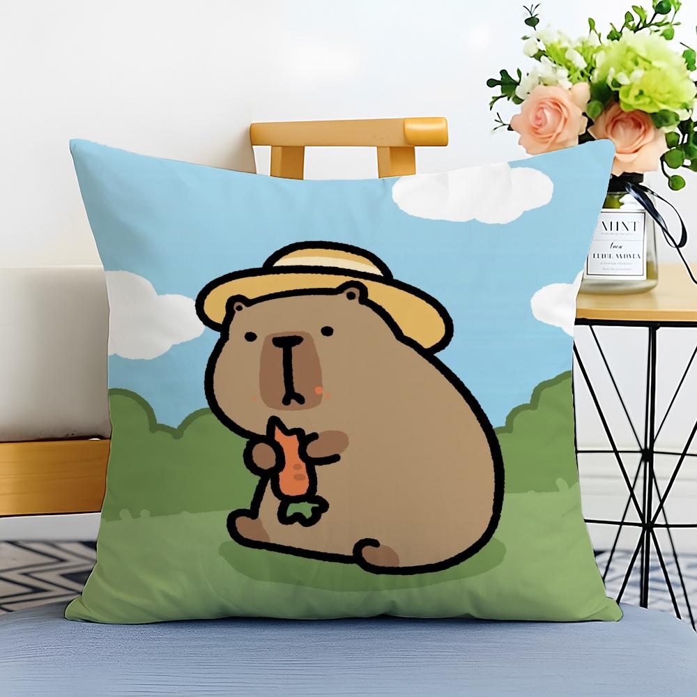 Capybara Cartoon Cute Cushion Cover Washable Linen comfort Soft for Sofa Bed Cozy Home Room Decor
