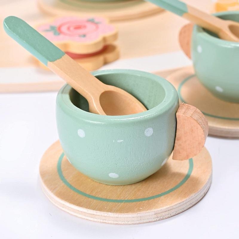 Wooden Tea Party Set for Little Girls Toddler Tea Set Food Pretend Play Accessories Kitchen Playset Wooden Toys for Kids Gift