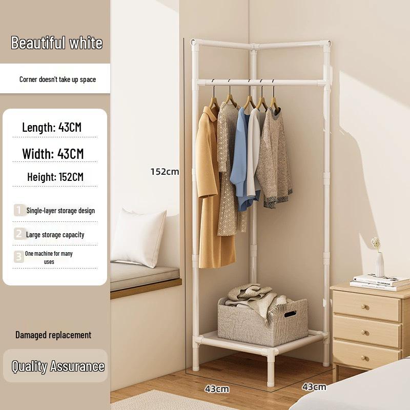 Cabide de Roupas e Chapéus de Canto Multifuncional - Prateleira de Secagem e Armazenamento Interna de Chão