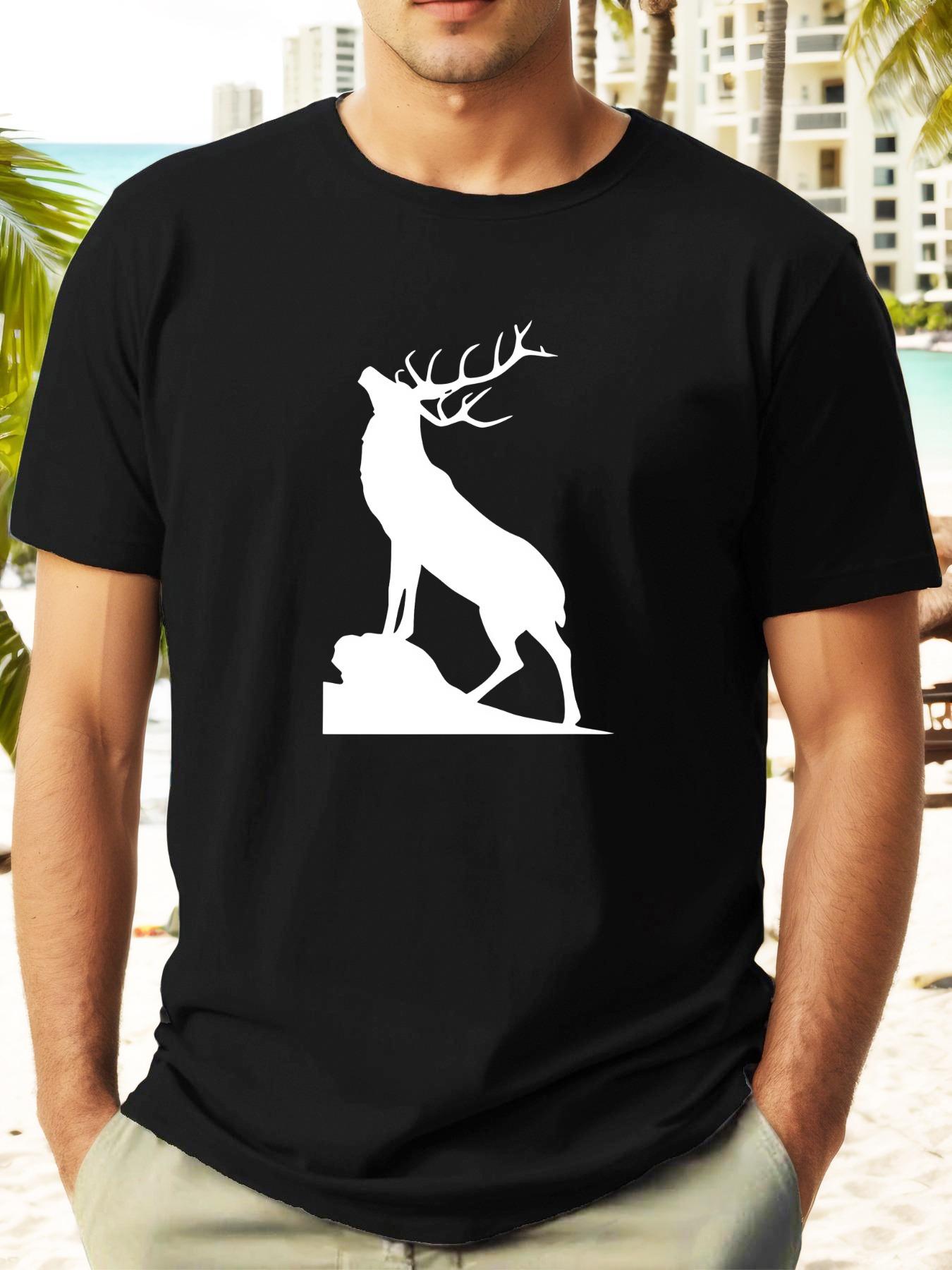 

White Moose Graphic Short Sleeve T-shirt - Casual Summer Cotton Tee with Standout Deer Design S