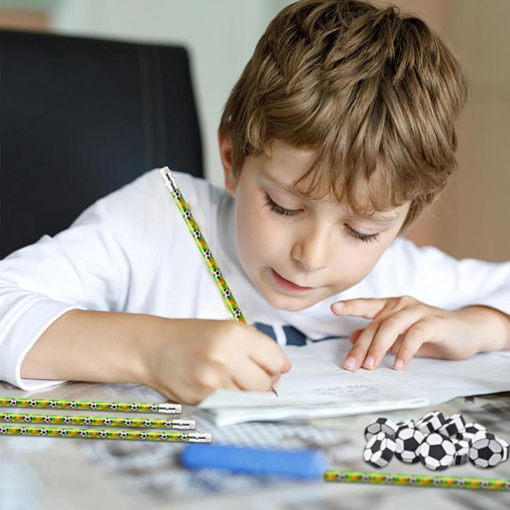 12 Stück Fußball-Bleistifte mit Radiergummi-Set Fußball-Thema Bleistift-Schreibwaren für Schüler Büro Schule Klassenzimmer HB