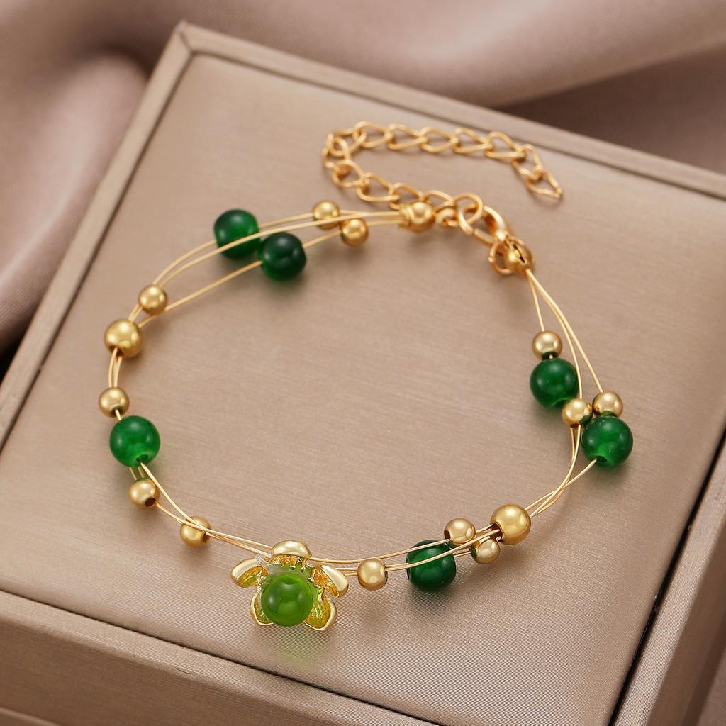 Doppellagiges Schickes Zartes Design Damenarmbänder Schlichte Goldfarbene Perlenkette Verstellbares Bettelarmband Handgelenk Zirkon Geschenk