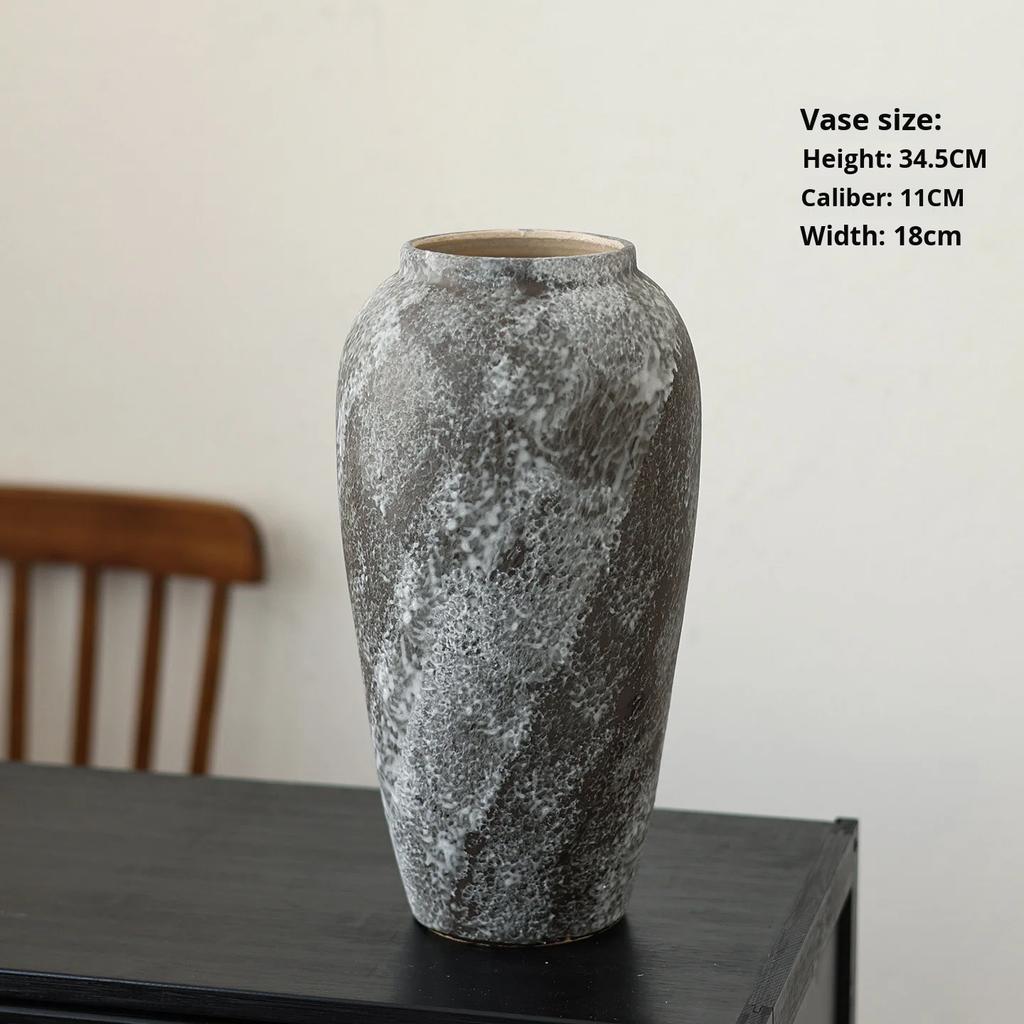 French Retro Wabi-Sabi Style High-End Ceramic Vase Jingdezhen Pot Living/Dining/Bedroom/Office Flower Arrangement Decor Dried