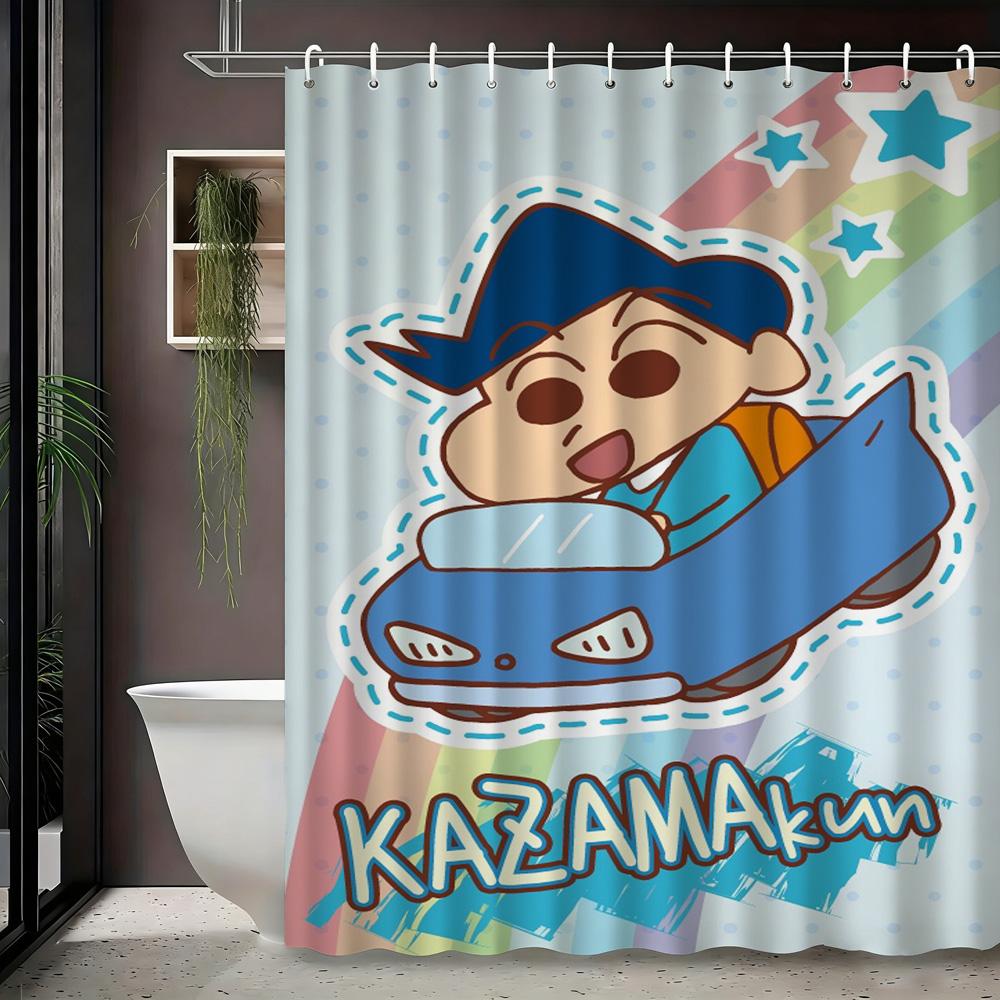 Crayon Shin-Chan & Friends & Shiro Night Forest Firefly Adventure Scene 2D Print Waterproof Shower Curtain, Mysterious Purple &