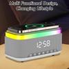 Despertador de Rádio de Cabeceira, Despertador com Carregamento Sem Fio de 15W, Alto-falante Bluetooth, Carregador Sem Fio, 13 Efeitos de Iluminação LED, Rádio FM, Carregamento USB