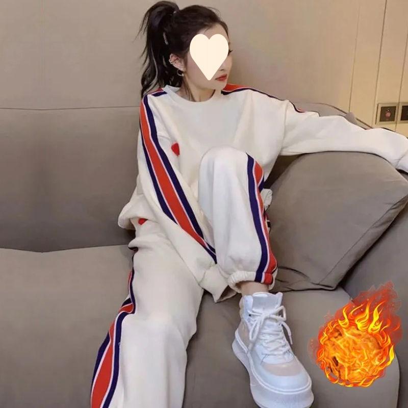 Thick Velvet Casual Sports Suit for Women in Autumn and Winter, Loose and Fashionable Long-sleeved Two-piece Set