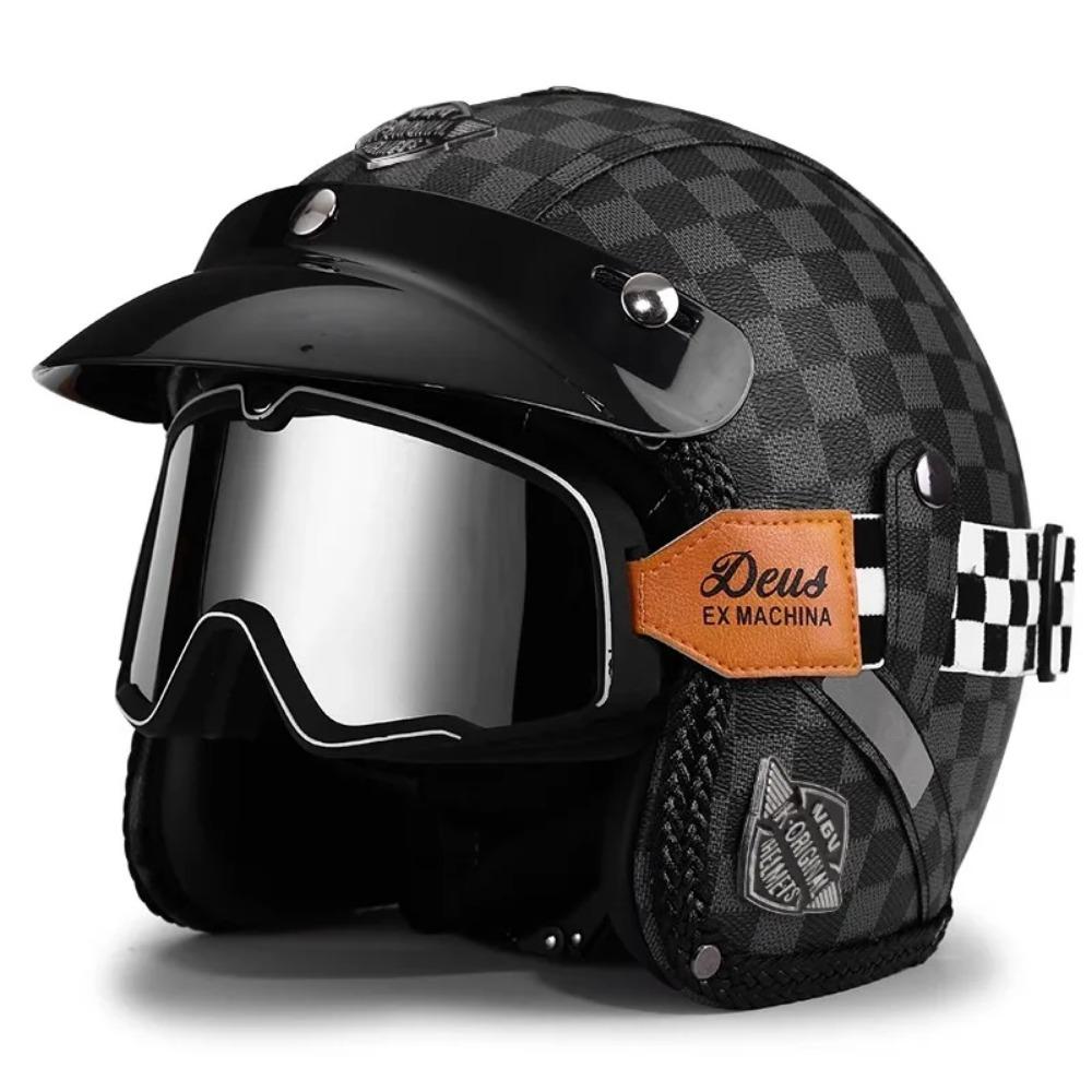 Vintage Semi Open Motorcycle Helmet Motocross Motorcycle Accessories 3/4 Motorcycle Helmet Open Face Men Women Cycling Goggles