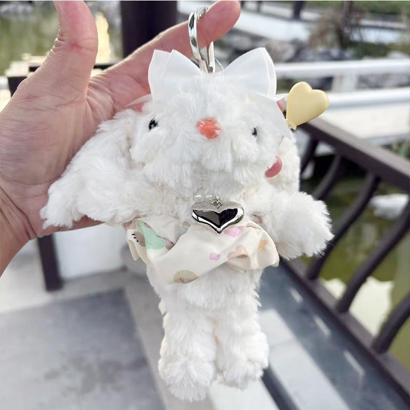 Dopamine Grid Rabbit Soft Toy Keyring With Colorful Bow For Collectors