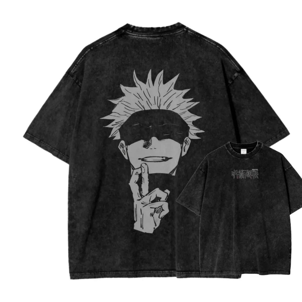 Neues Top Heißblütiger Anime Gojo Vintage Oversize T-Shirt Säuregewaschen Jujutsu Kaisen Herren Damen Baumwolle Harajuku Lässiges T-Shirt
