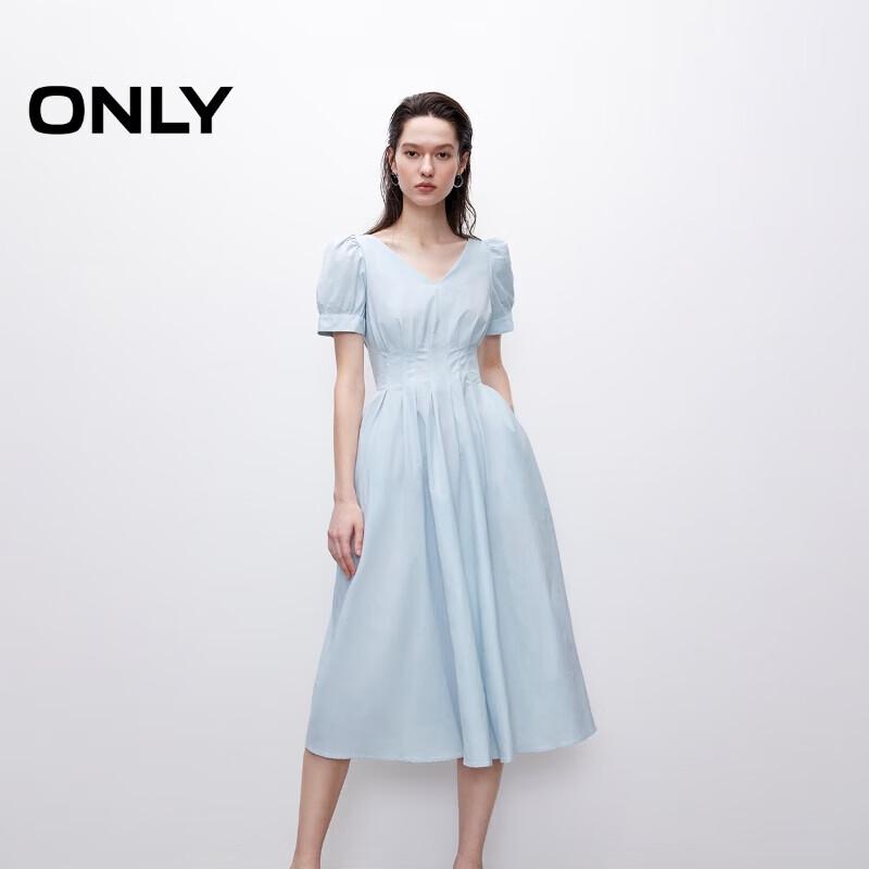 

ONLY Women s 2025 Summer V-Neck Bubble Sleeve Midi Dress S