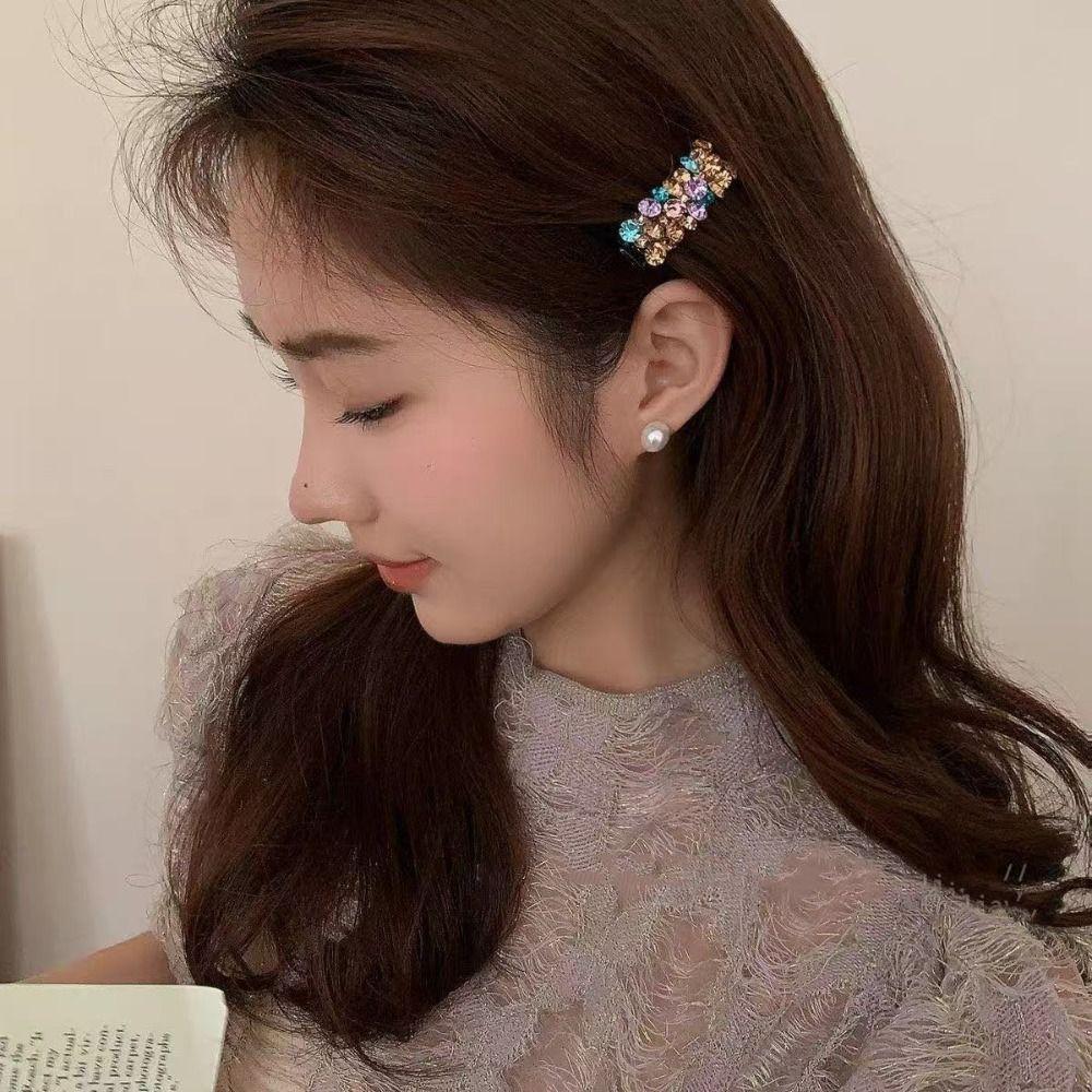 Shiny Colorful Rhinestones Hairpin Rhinestones Cute Hair Clip Simple Zircon Hairpin Girls