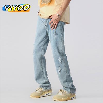 80% Cotton Men's Y2K Star Crosses Vinatge Baggy Jeans Denim Casual Flared Pants Sweatpants Trousers For Men American Style 2023