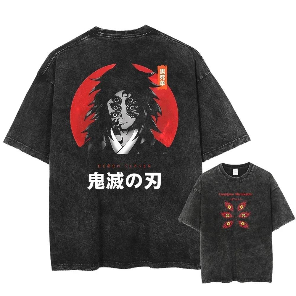 2026 Demon Slayer Uzui Tengen Anime T Shirt Unisex Cotton Vintage Washed Tshirt Women Oversized Harajuku Streetwear Tshirt Casual Tops