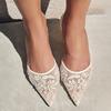 Damen Slingback-High Heels Gaze-Pumps Stickerei Blume mit Spitz zulaufender Spitze Stiletto zum Hineinschlüpfen Sandalen für Kleiderparty Hochzeit, Damenschuhe