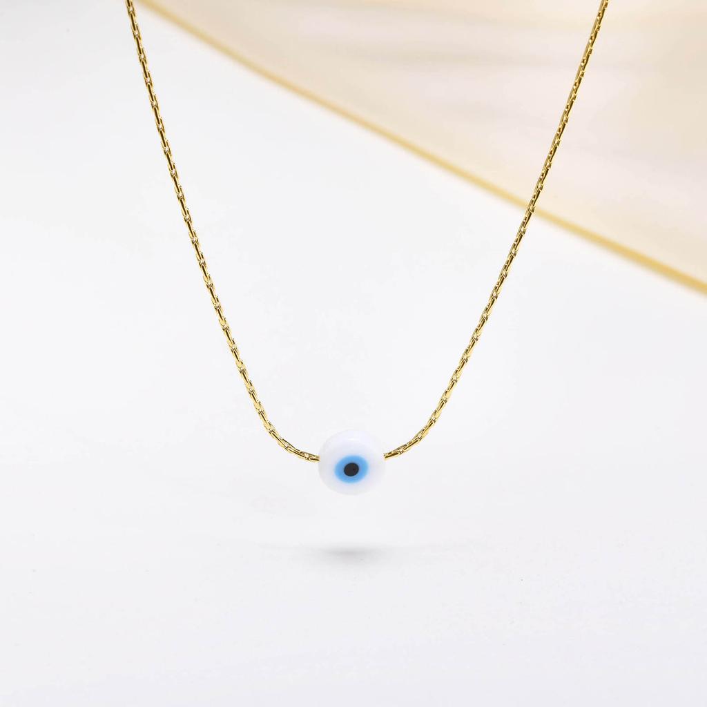 Women's Trendy Evil Blue Eye Pendant Necklaces Gift, Gold Color Stainless Steel Thin Chain Necklace Eyes Amulet Pendant Collar