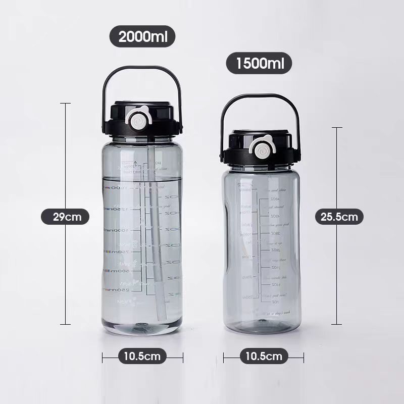 Water bottle large capacity plastic cup with straw double drinking cup summer portable fitness sports water cup plastic cup