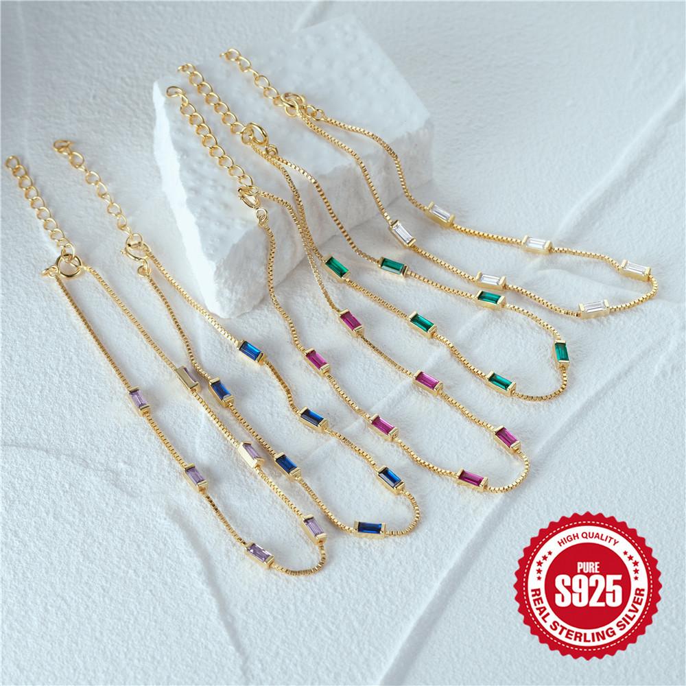 S925 Sterling Silver Niche Light Luxury Simple Wind Blue Zircon Bracelet Color Temperament Versatile Jewelry