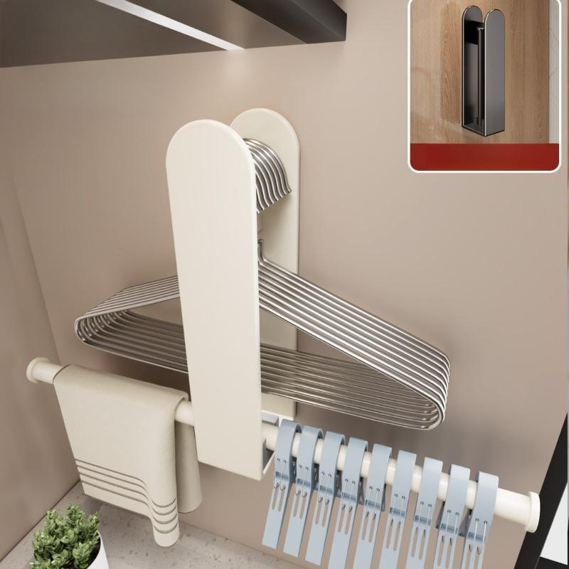 Carbon Steel Hanger Organizer No-Drill Wall-Mounted Folding Rack, Space-Saving Storage Holder for Balcony Laundry Room