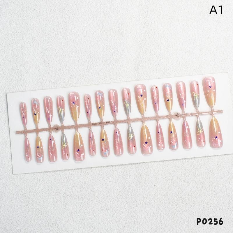 30Pcs DIY Nail Art Decoration Accessories Cat's Eye Macaroon Gradient Star False Nails Wearable Manicure