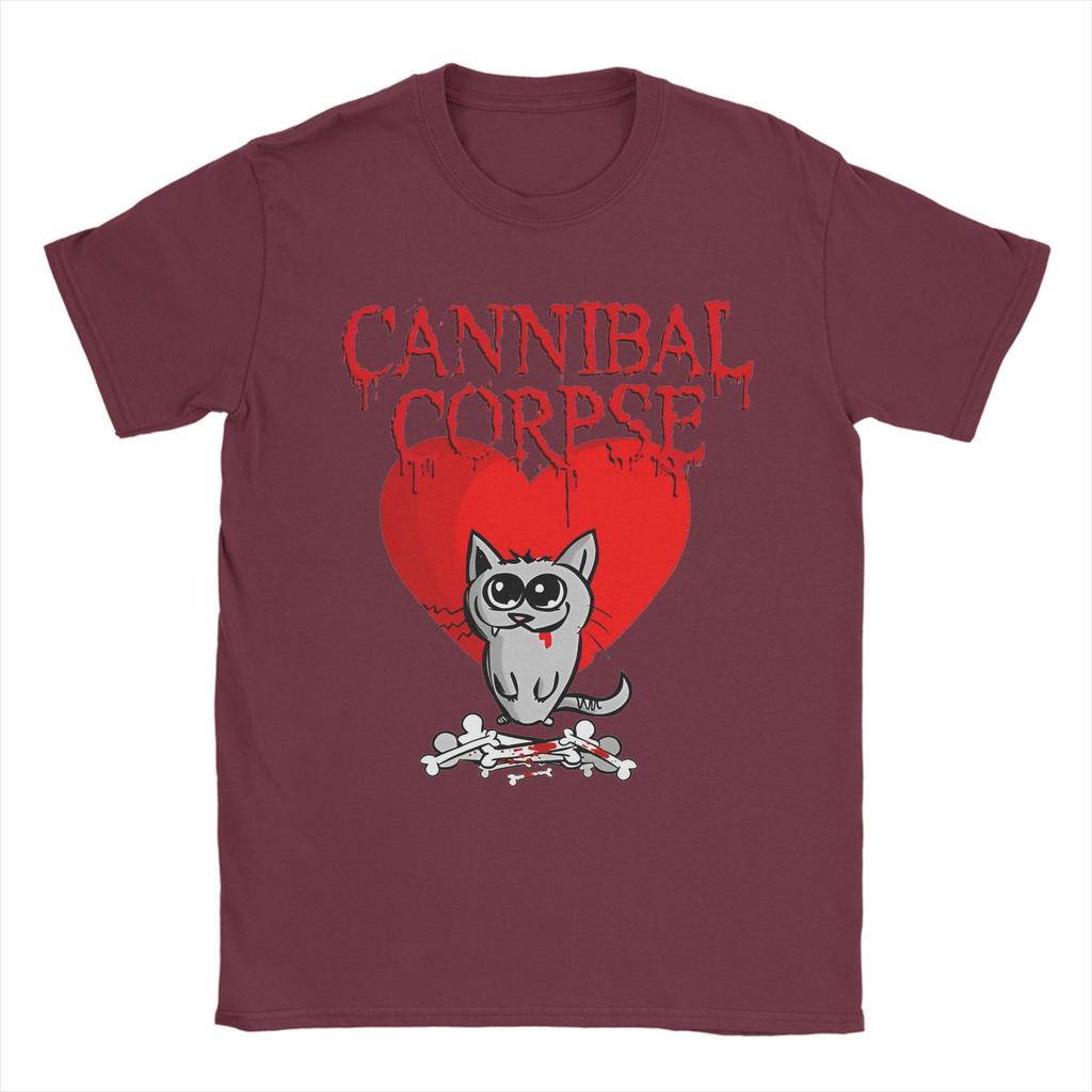 Vintage Cannibal Corpse Heart Cat TShirts for Men Round Collar Cotton T Shirts Short Sleeve Tee Shirt Graphic Tops
