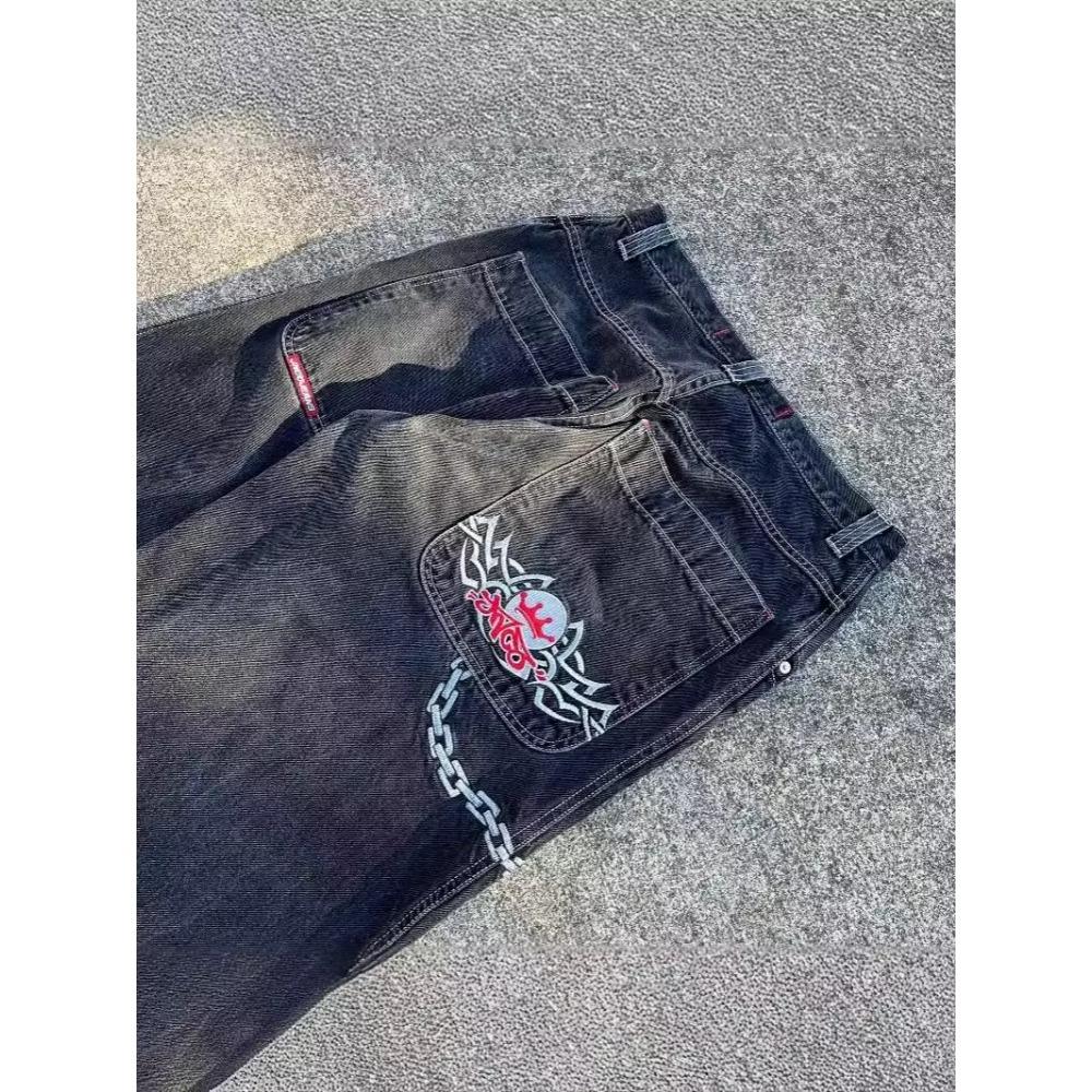 Street Hip-hop Casual Løse Y2K Rette Vide Ben Bukser Menn Amerikansk Retro Harajuku Mote Punk Oversized Jeans Kvinner