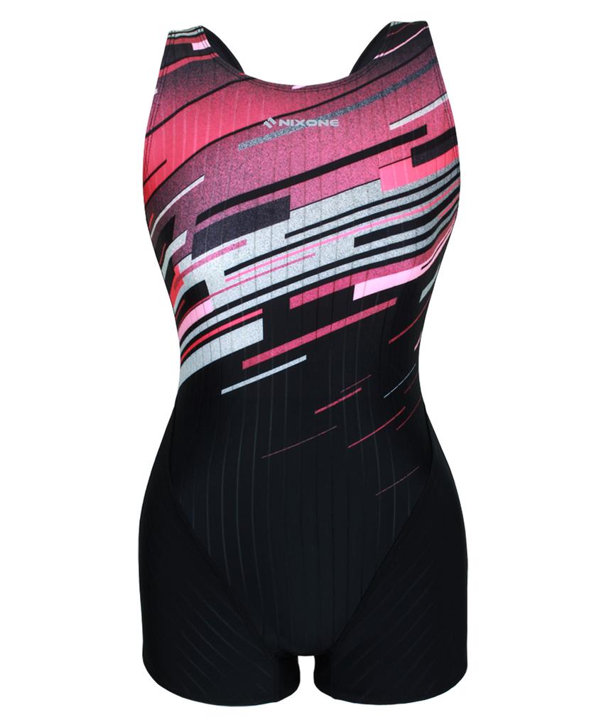 Nigseuwon Women'S Half-Body Swimsuit Nsw-4988Bk Women'S Indoor Pool Lesson Swimsuit With Bra Included Plus Size Black