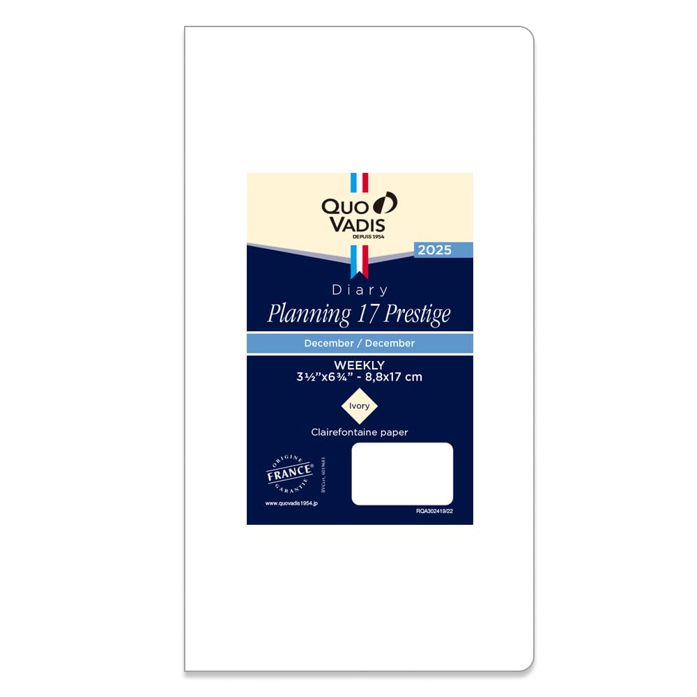 

Quovadis Planner Diary 17 Starts December Slim Size 17 x QUOVADIS [2025 Edition] Planning Prestige/Refill (Weekly Vertical, 2024, 8.8 cm)