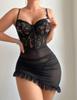 European and American style new sexy lace lingerie steel ring gathering suspender perspective women's dress