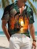 Men'S Casual Short Sleeve Shirt with Coconut Tree Pattern, Made of Polyester, Multiple Specifications Available