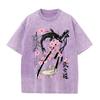 2026 Vintage Washed Beige Japanese Koi Fish Sakura Katana Graphic T Shirt Oriental Retro Animal Print Oversized Casual Short Sle