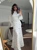 European & American Floral Ruffle Long Dress - Gentle Style, Fresh Spring White, 2024 Collection