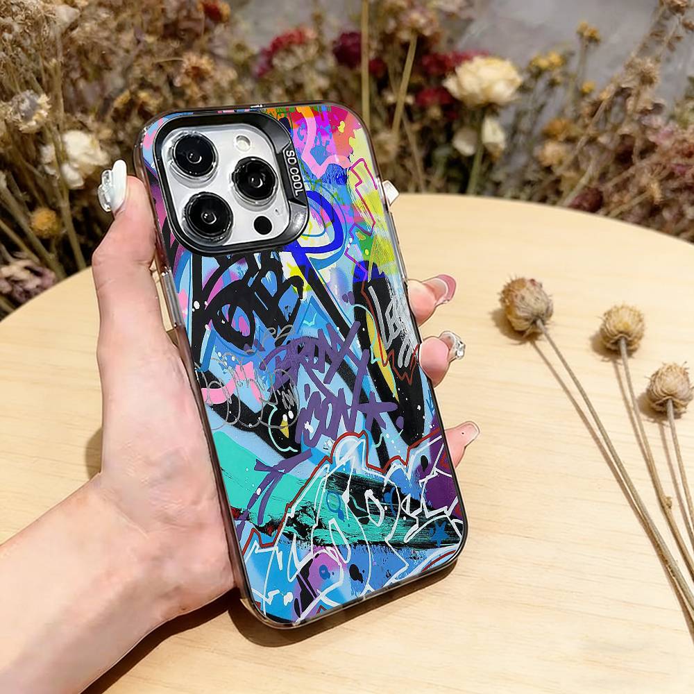 

Cool Thing G-Graffiti A-Art Phone Case For iPhone 17,16,15,14,13,12,11 Plus,Pro Max,XS,Colored Silver Plated Inside Cover iPhone16Se4