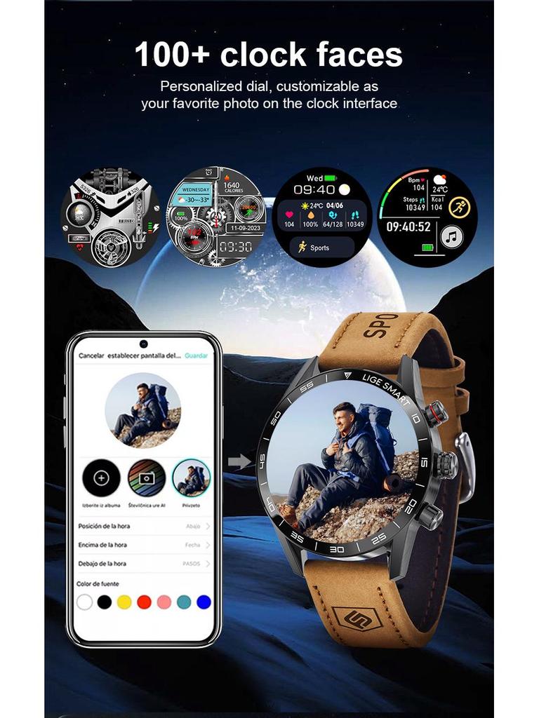 Men's Large-Screen Round Dial Smartwatch with Multi-Functionality and Bluetooth Calling