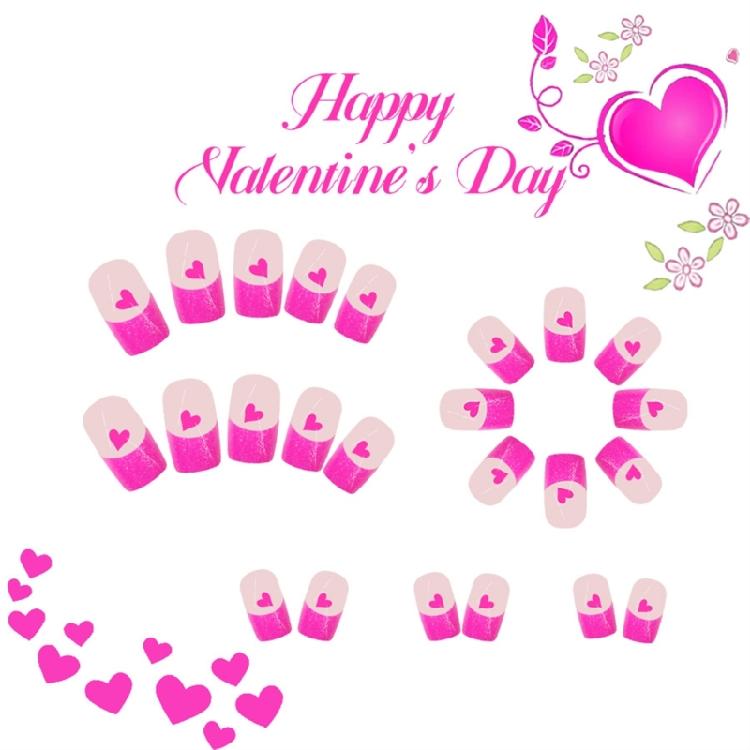 24pcs French Tip Artificial Nail with Heart Pattern Short Square Acrylic Nail Press On Nail Valentines Nail Accessories