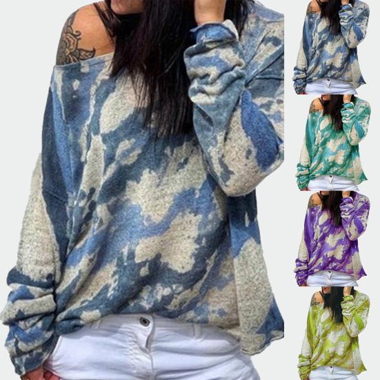 

Свитер Tie Dye Вязаный женский пуловер с длинным рукавом и круглым вырезом