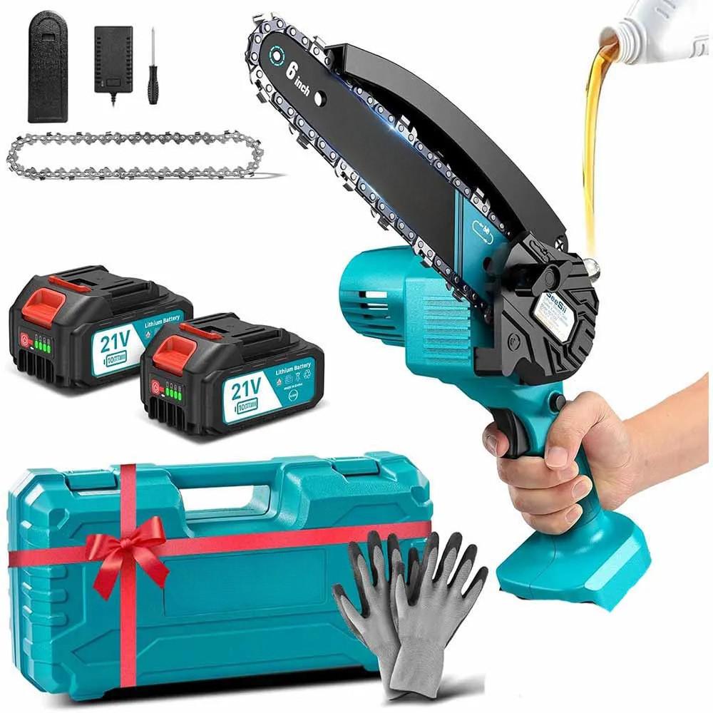 6'' Cordless Rechargeable Handheld Electric Saw Woodworking Garden Pruning Power Tool Portable Mini Chainsaw