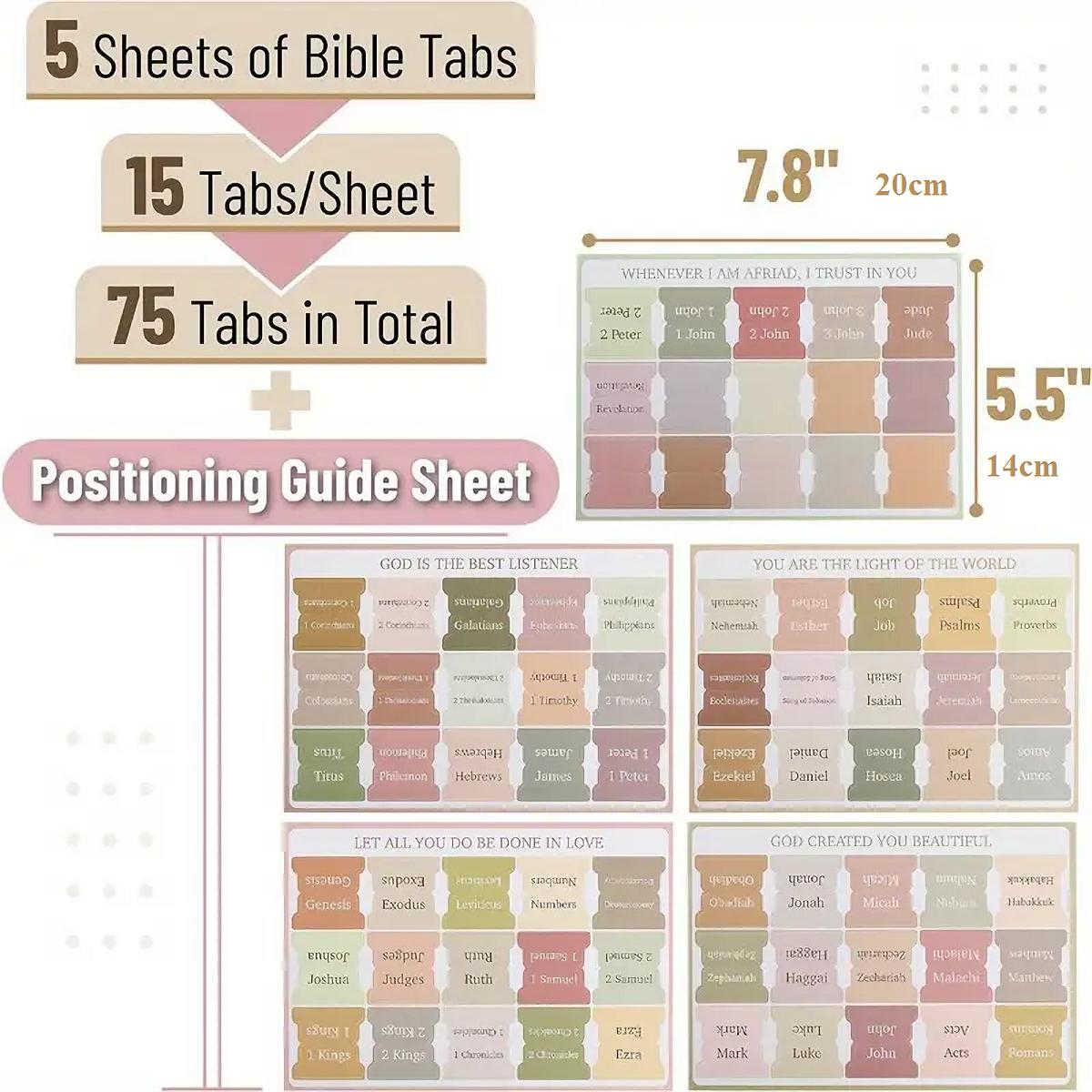 

5pcs/75Tabs Boho Theme Laminated Bible Tabs – Colorful Index Tabs for Bible Study, Scripture Organization, and Easy Navigation розовый