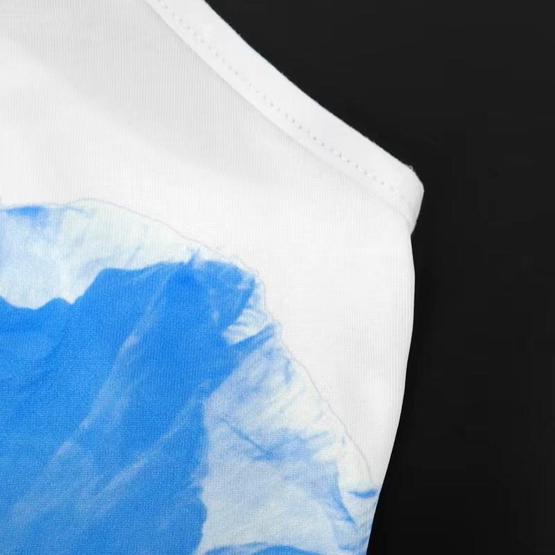 Sexy Mini Dress Women Summer Streetwear Print Sleeveless Spaghetti Strap Backless Casual Slim Elegant Pullover