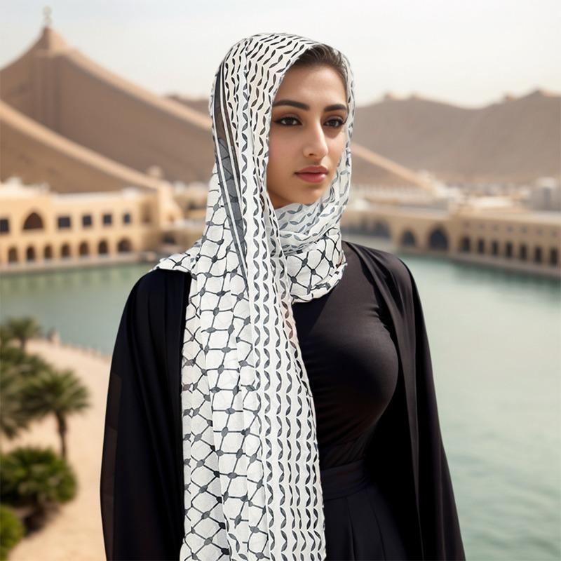 Middle East hot-selling new pearl chiffon print women's headscarf Dubai Palatinate Arabian scarf
