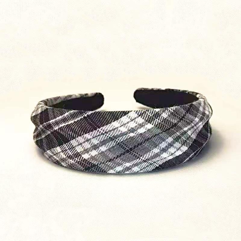 Retro High Crown Gingham Headband: Autumn & Winter Wide Edge Sponge for Face Washing & Outings