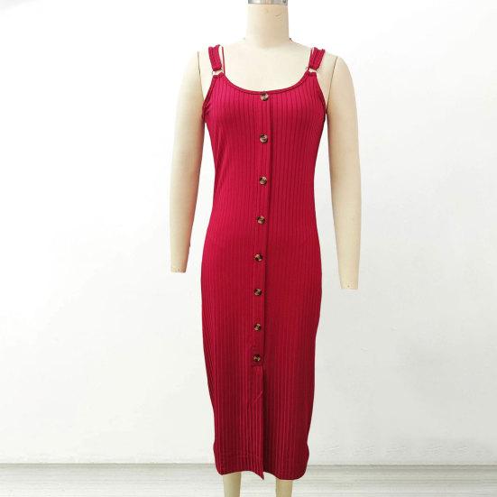 Women's Sleeveless Ribbed Knit Maxi Dress Summer Bodycon Button Down Long Tank Dress Sexy Slim Fit High Slit Office Work Dress