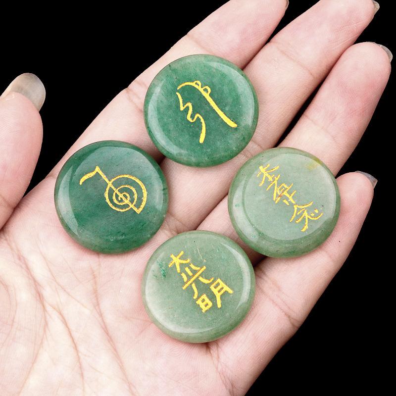 4Pcs Natural Lapis Lazuli Stones Engraved Chakra Symbols Polished Palm Stones for Reiki Crystal Healing Balancing