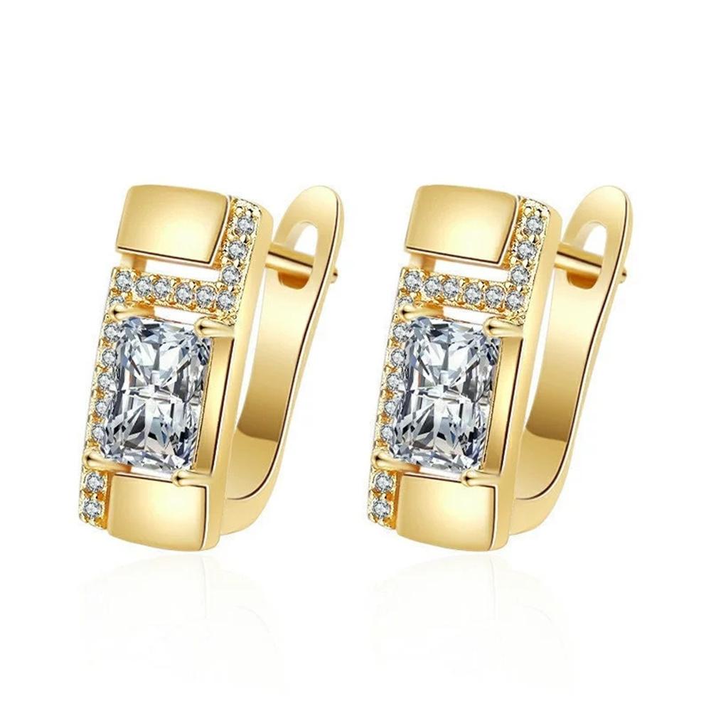 Female White Zircon Stone Hoop Earrings Vintage Fashion Gold Color Wedding  For Women