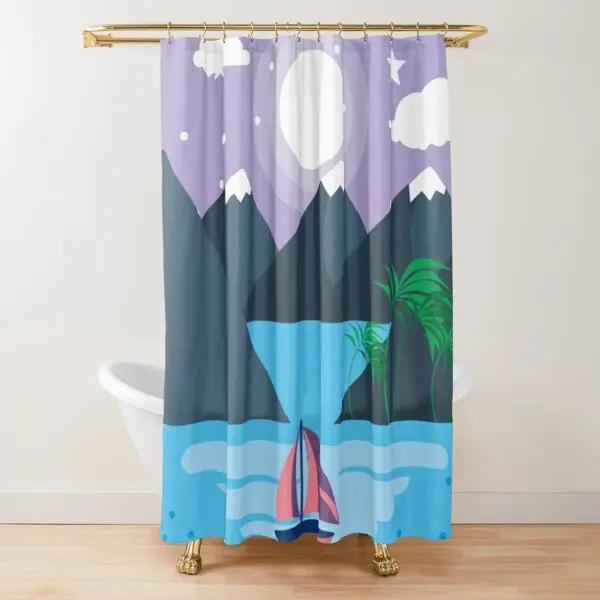 Mountain Shower Curtain Starry Night Shower Curtain Moon Shower Curtain,Lake Stars Nature Landscape Art Bathroom Curtains
