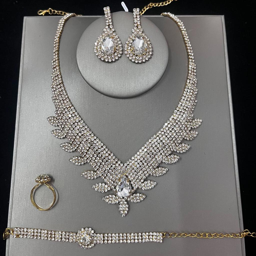 Water Drop Necklace Set Bridal Jewelry Rhinestone Jewelry Four-Piece Set