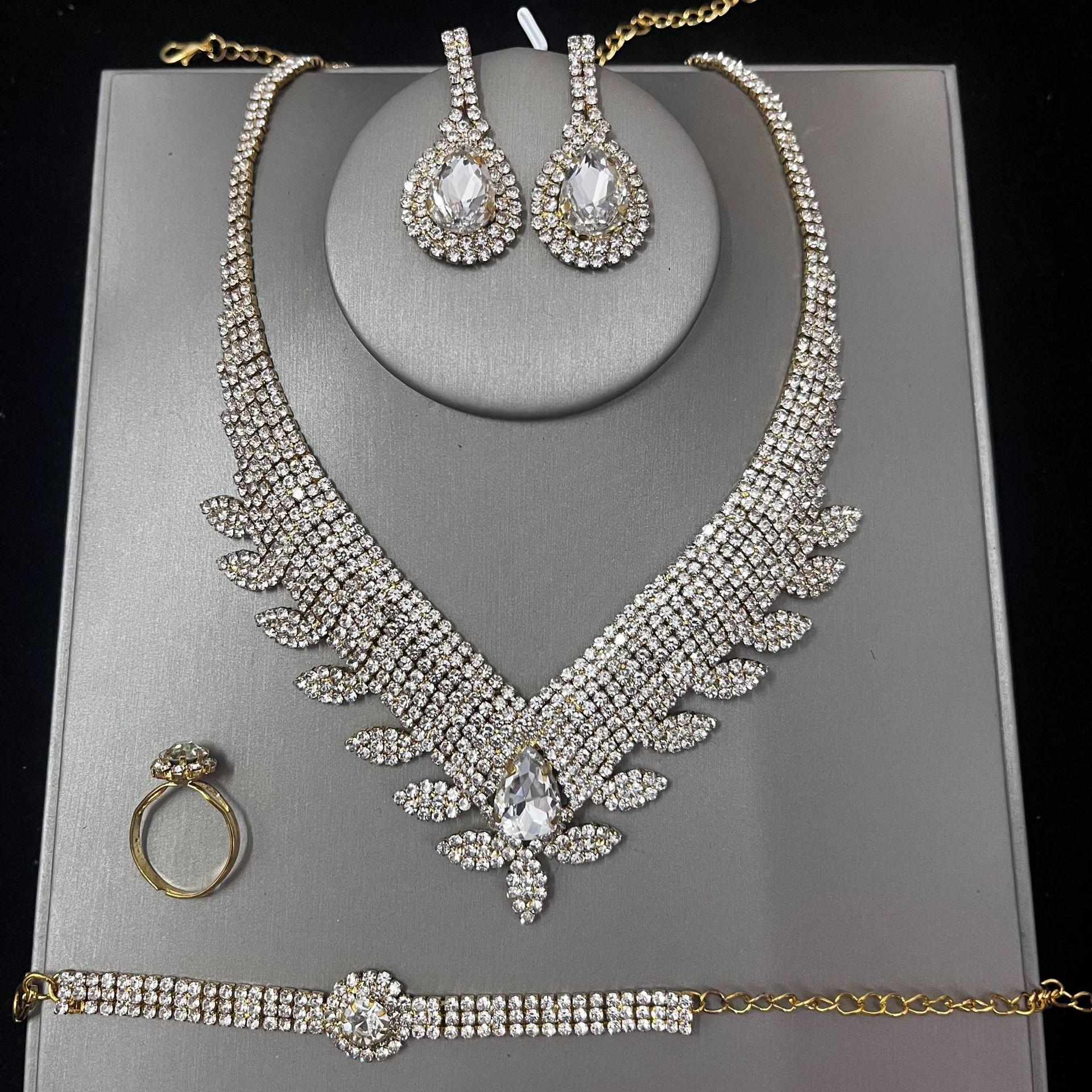 Water Drop Necklace Set Bridal Jewelry Rhinestone Jewelry Four-Piece Set