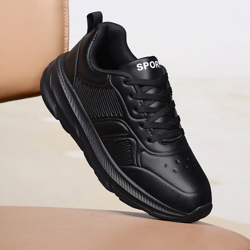 Lightweight Black Leather Women's Sneakers - Big Size, Comfortable, Autumn/Winter Collection, Size 42