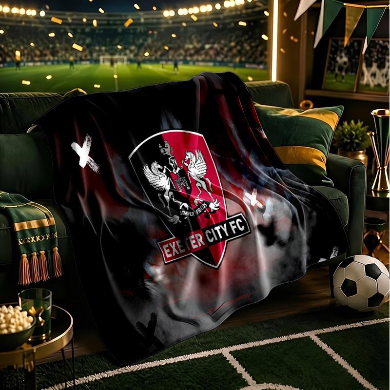Exeter City Fc Crest Throws Blanket Flannel Blankets Plush for Couch Bed Gifts for Men Women Travel Picnic Blanket Christmas Fan Gifts